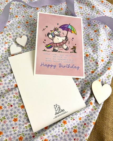 Geburtstagskarte / Postkarte "Happy Birthday Regenbogeneinhorn"