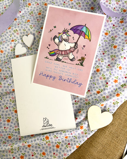 Geburtstagskarte / Postkarte "Happy Birthday Regenbogeneinhorn"