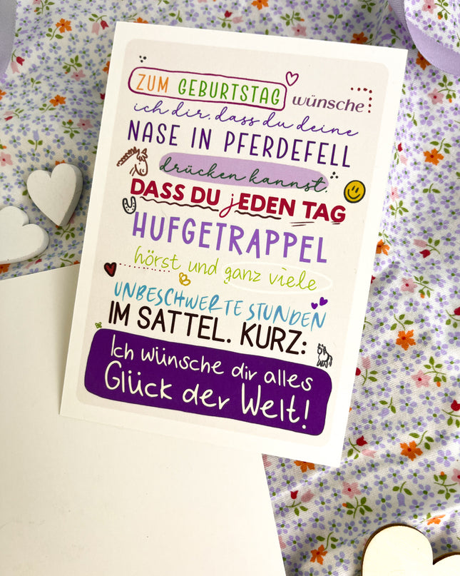 Geburtstagskarte / Postkarte "Hufgetrappel zum Geburtstag"