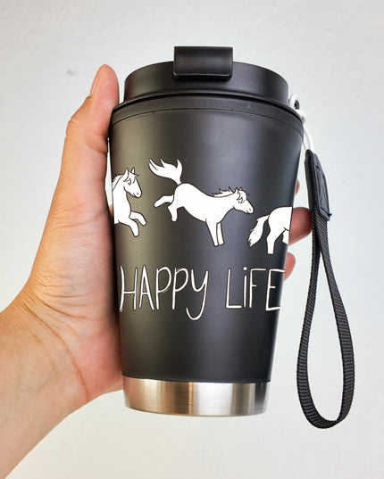 Thermosbecher mit Pferdemotiv "Happy Life" – 300ml