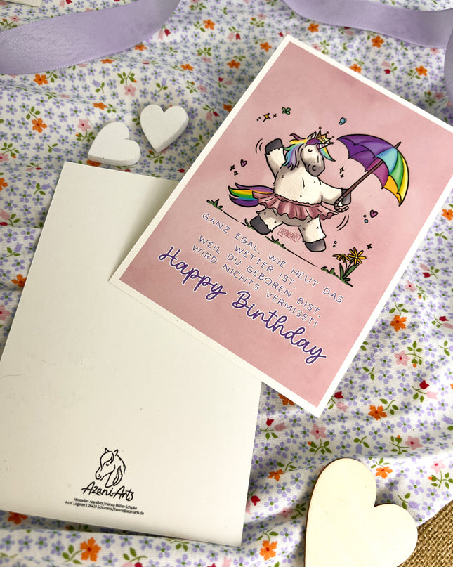 Geburtstagskarte / Postkarte "Happy Birthday Regenbogeneinhorn"