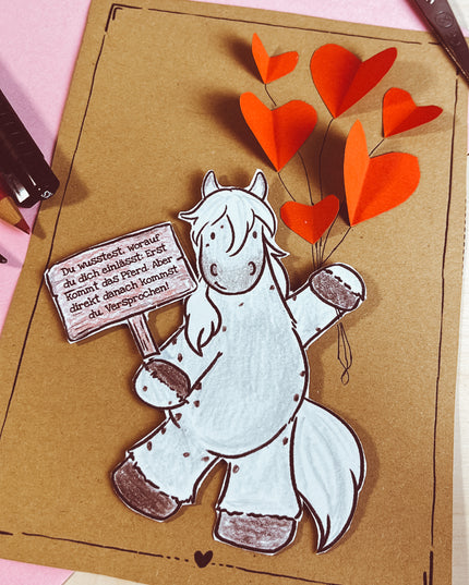 Download-Vorlage Valentinstagskarte Pferd