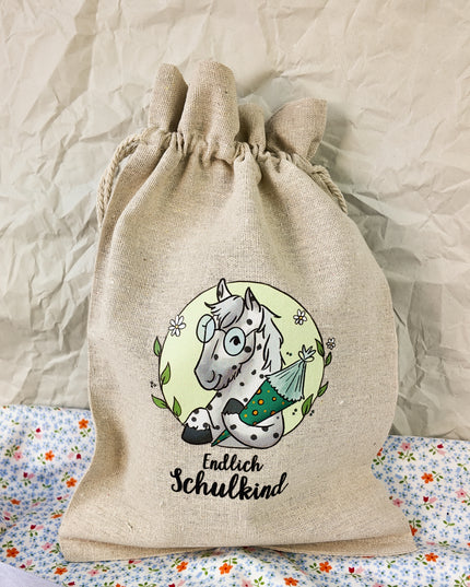 Geschenkbeutel mit Pferdemotiv "Endlich Schulkind" – Baumwolle