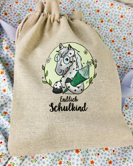 Geschenkbeutel mit Pferdemotiv "Endlich Schulkind" – Baumwolle