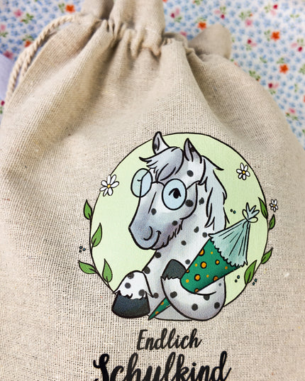 Geschenkbeutel mit Pferdemotiv "Endlich Schulkind" – Baumwolle
