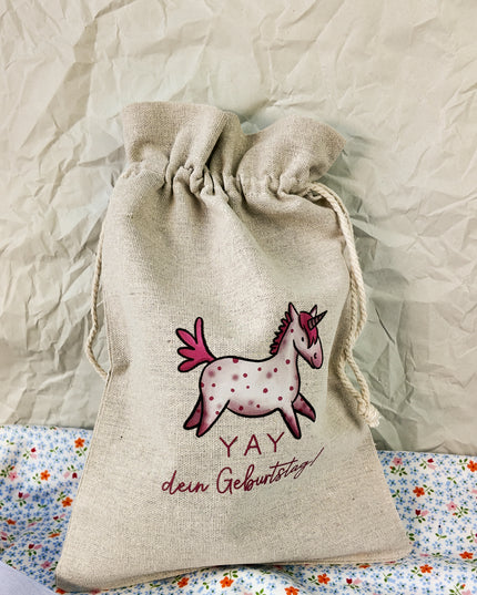Geschenkbeutel mit Pferdemotiv "Yay, dein Geburtstag" – Baumwolle