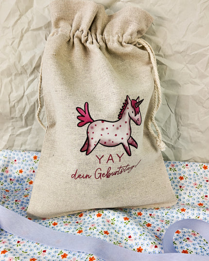 Geschenkbeutel mit Pferdemotiv "Yay, dein Geburtstag" – Baumwolle