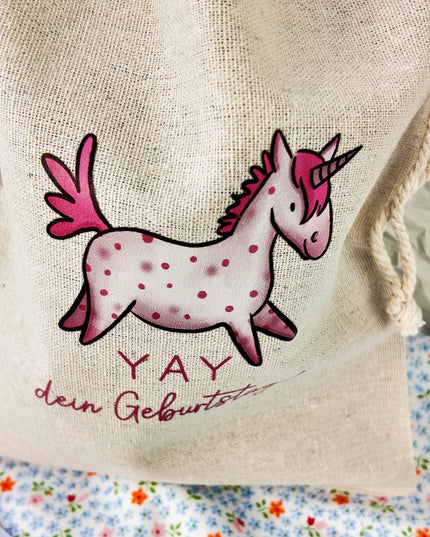 Geschenkbeutel mit Pferdemotiv "Yay, dein Geburtstag" – Baumwolle