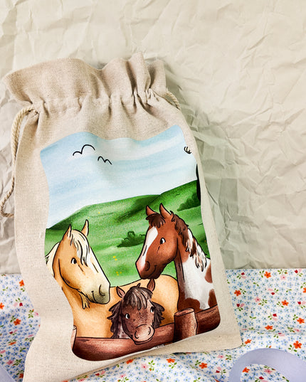 Geschenkbeutel mit Pferdemotiv "Ponyfreunde" – Baumwolle