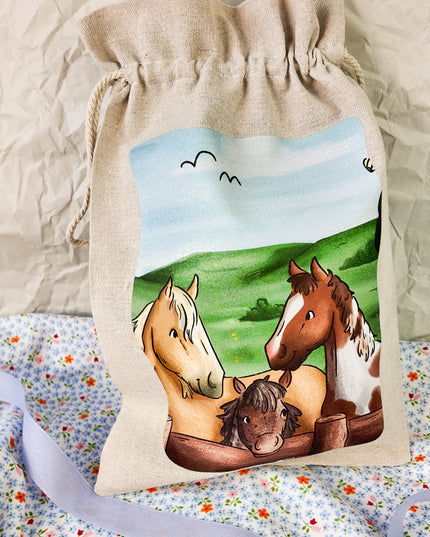 Geschenkbeutel mit Pferdemotiv "Ponyfreunde" – Baumwolle