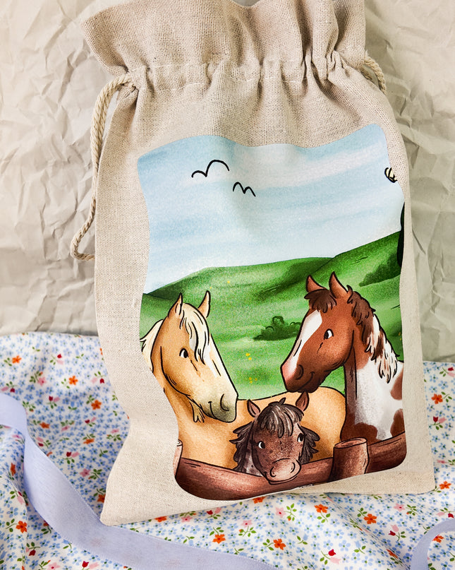 Geschenkbeutel mit Pferdemotiv "Ponyfreunde" – Baumwolle