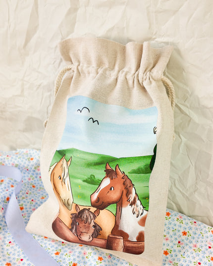 Geschenkbeutel mit Pferdemotiv "Ponyfreunde" – Baumwolle