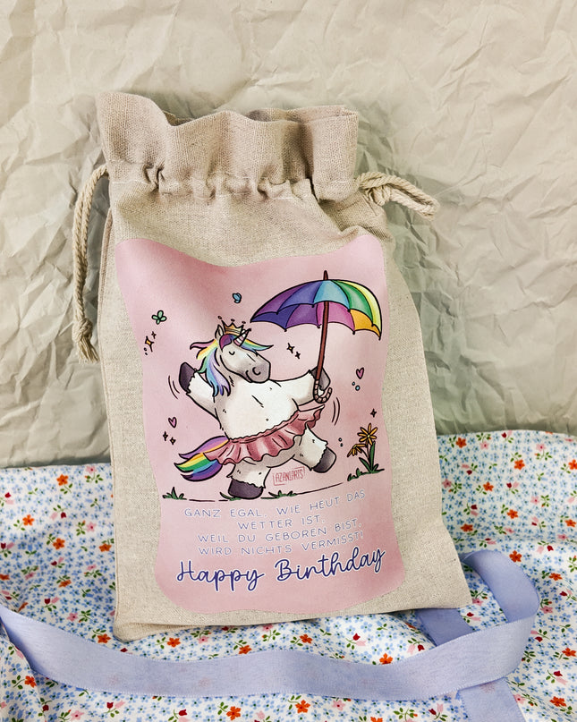 Geschenkbeutel mit Pferdemotiv "Regenbogeneinhorn" – Baumwolle