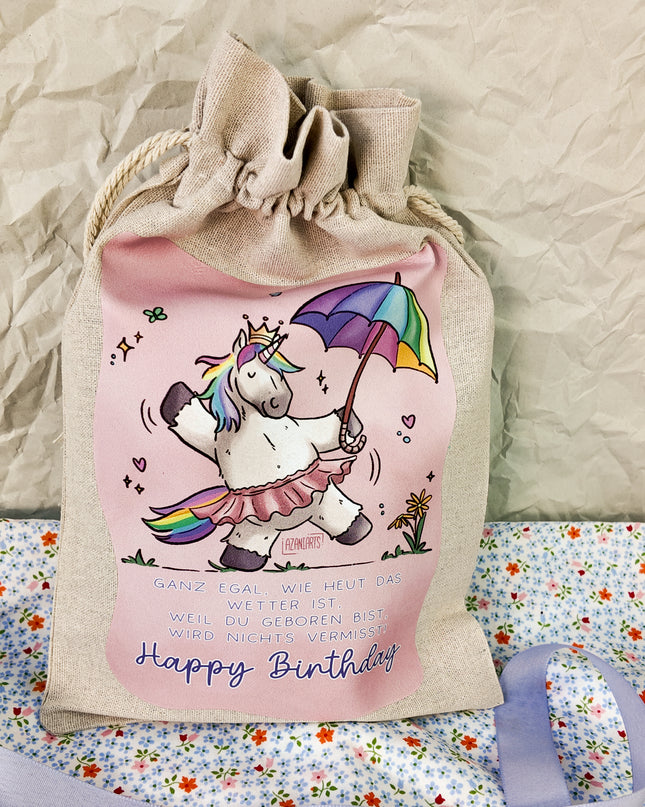Geschenkbeutel mit Pferdemotiv "Regenbogeneinhorn" – Baumwolle