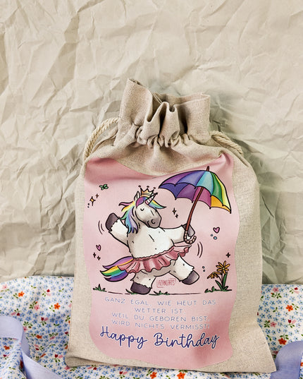 Geschenkbeutel mit Pferdemotiv "Regenbogeneinhorn" – Baumwolle