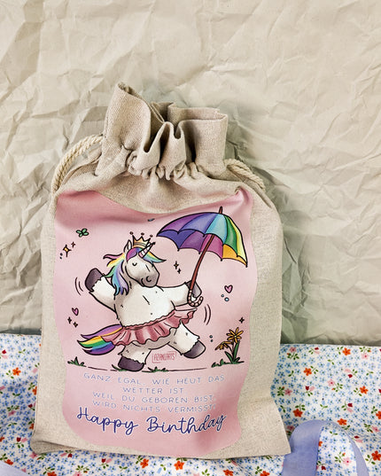 Geschenkbeutel mit Pferdemotiv "Regenbogeneinhorn" – Baumwolle