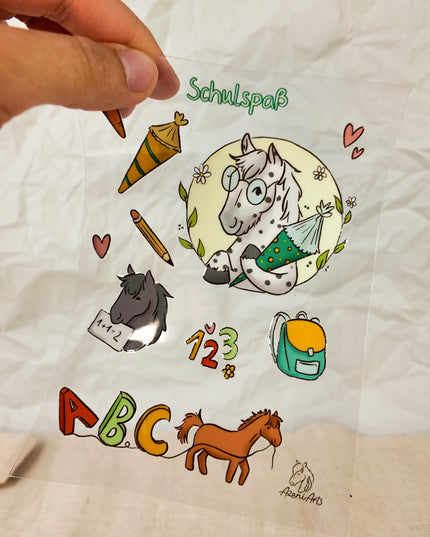 Rub-On Sticker mit Pferdemotiv "Schulspaß"