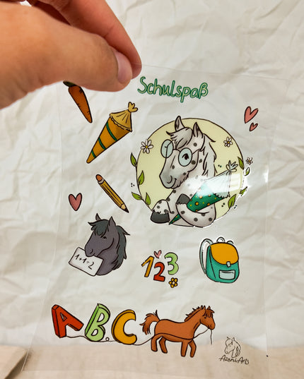 Rub-On Sticker mit Pferdemotiv "Schulspaß"