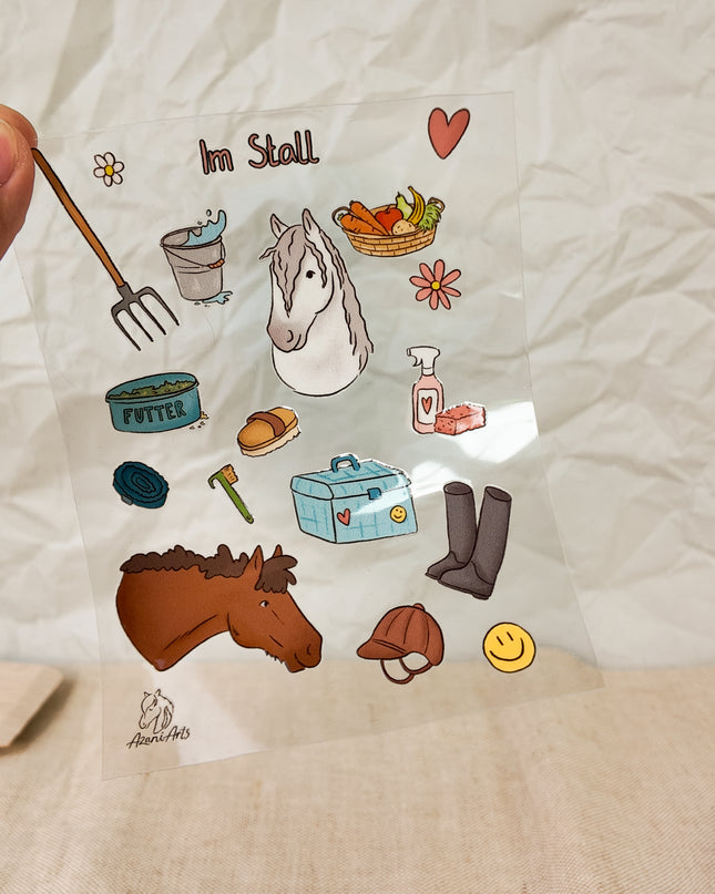 Rub-On Sticker mit Pferdemotiv "Im Stall"