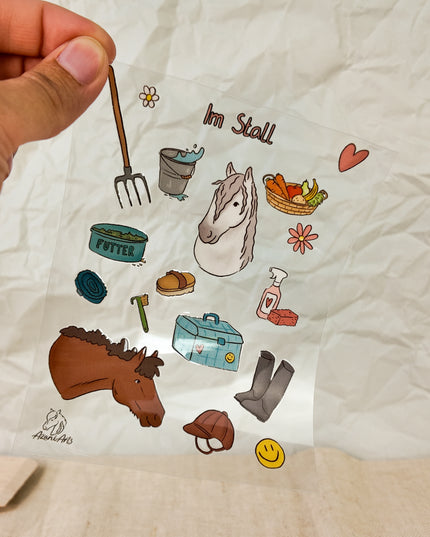Rub-On Sticker mit Pferdemotiv "Im Stall"
