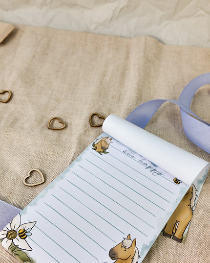 Notizblock mit Pferdemotiv – A6 "bee happy"