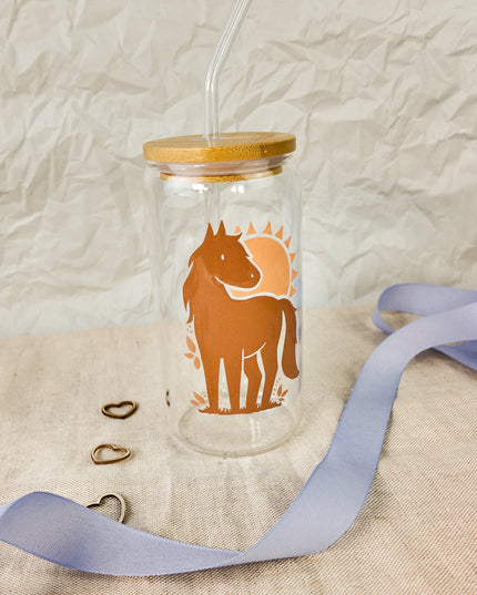 Trinkglas mit Pferdemotiv "Nature Horse" – 470ml Borosilikatglas