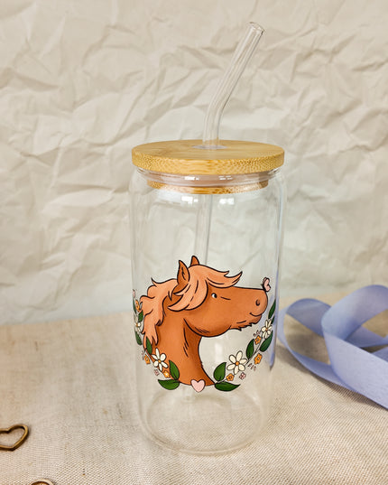 Trinkglas mit Pferdemotiv "Schmetterlingspony" – 470ml Borosilikatglas