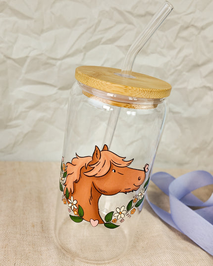 Trinkglas mit Pferdemotiv "Schmetterlingspony" – 470ml Borosilikatglas