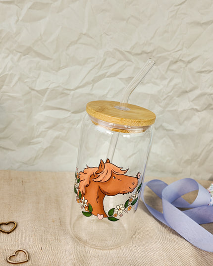 Trinkglas mit Pferdemotiv "Schmetterlingspony" – 470ml Borosilikatglas