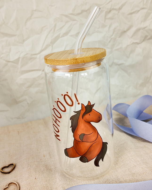 Trinkglas mit Pferdemotiv "Nöhöö" – 470ml Borosilikatglas