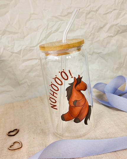 Trinkglas mit Pferdemotiv "Nöhöö" – 470ml Borosilikatglas