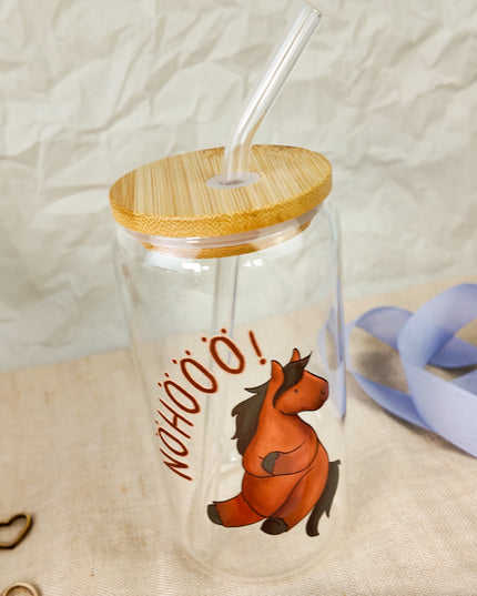 Trinkglas mit Pferdemotiv "Nöhöö" – 470ml Borosilikatglas