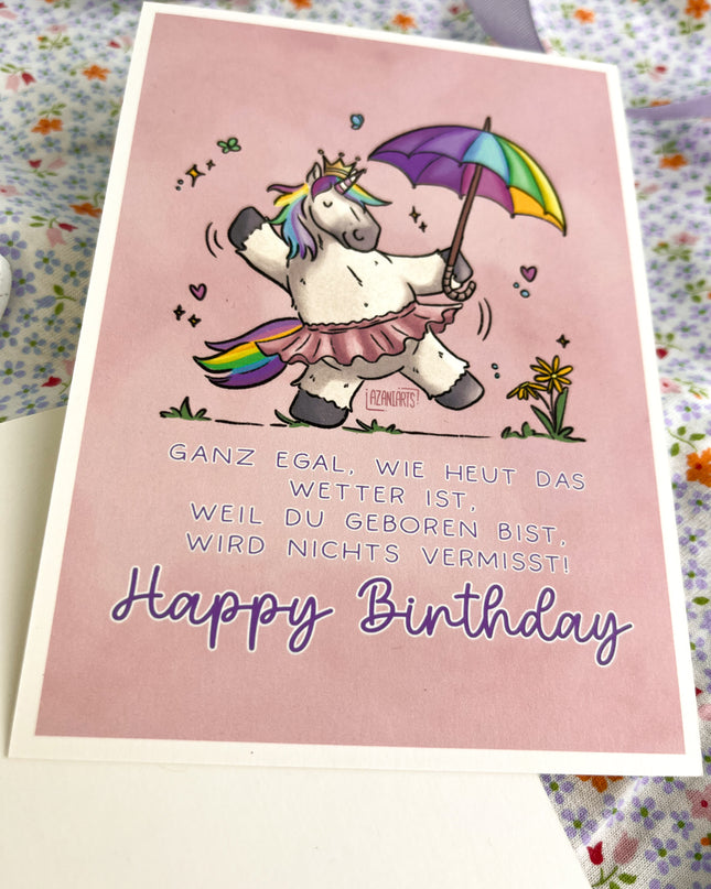 Geburtstagskarte / Postkarte "Happy Birthday Regenbogeneinhorn"