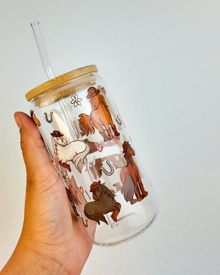Trinkglas mit Pferdemotiv "Yee Haw" – 470ml Borosilikatglas