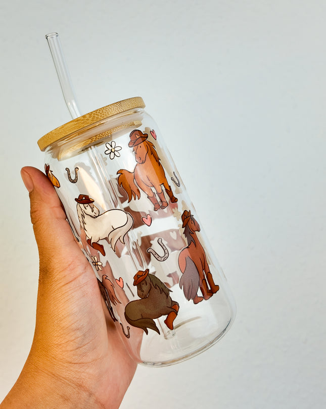Trinkglas mit Pferdemotiv "Yee Haw" – 470ml Borosilikatglas