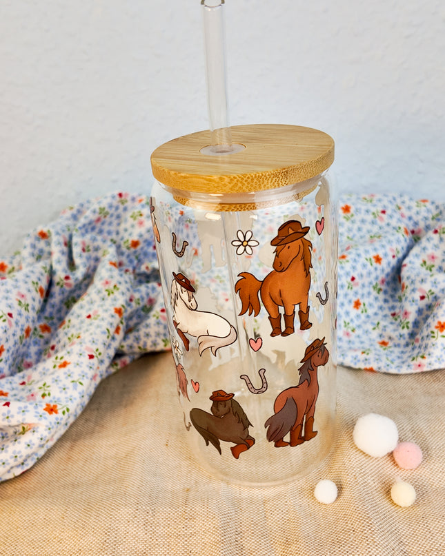 Trinkglas mit Pferdemotiv "Yee Haw" – 470ml Borosilikatglas
