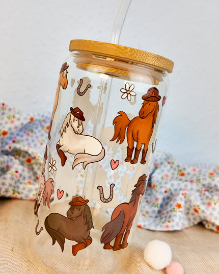 Trinkglas mit Pferdemotiv "Yee Haw" – 470ml Borosilikatglas