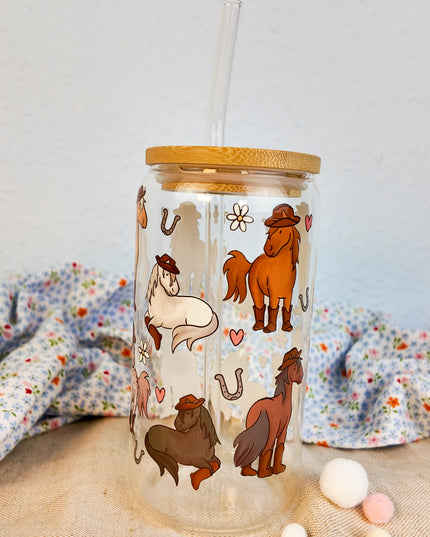 Trinkglas mit Pferdemotiv "Yee Haw" – 470ml Borosilikatglas