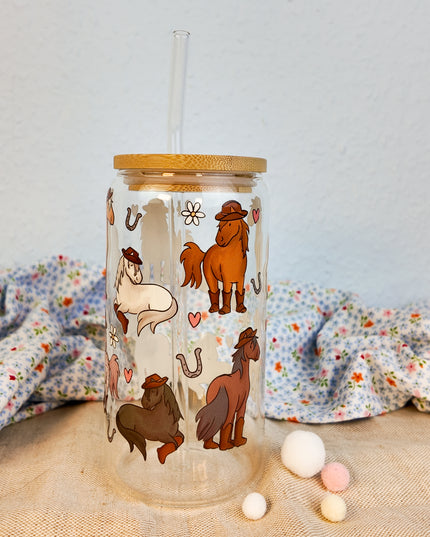 Trinkglas mit Pferdemotiv "Yee Haw" – 470ml Borosilikatglas