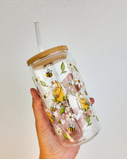 Trinkglas mit Pferdemotiv "Bee Happy" – 470ml Borosilikatglas