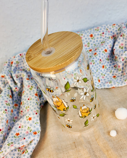 Trinkglas mit Pferdemotiv "Bee Happy" – 470ml Borosilikatglas