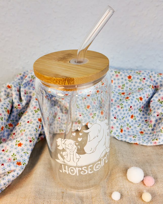 Trinkglas mit Pferdemotiv "Horsegirl" – 470ml Borosilikatglas