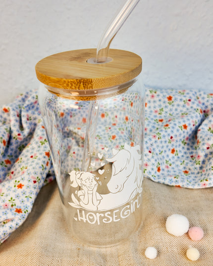 Trinkglas mit Pferdemotiv "Horsegirl" – 470ml Borosilikatglas