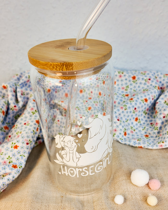Trinkglas mit Pferdemotiv "Horsegirl" – 470ml Borosilikatglas