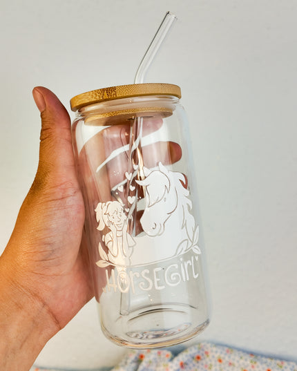 Trinkglas mit Pferdemotiv "Horsegirl" – 470ml Borosilikatglas