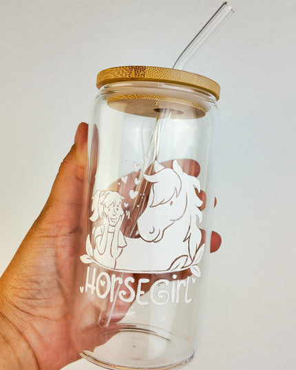 Trinkglas mit Pferdemotiv "Horsegirl" – 470ml Borosilikatglas