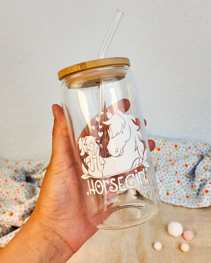 Trinkglas mit Pferdemotiv "Horsegirl" – 470ml Borosilikatglas