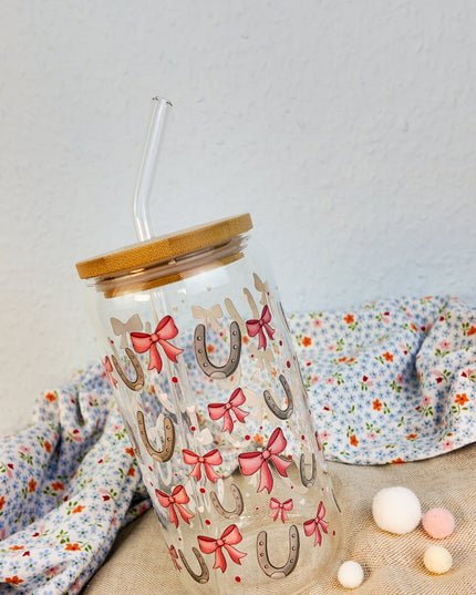 Trinkglas mit Pferdemotiv "Schleifen" – 470ml Borosilikatglas