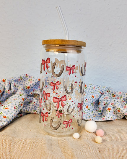 Trinkglas mit Pferdemotiv "Schleifen" – 470ml Borosilikatglas
