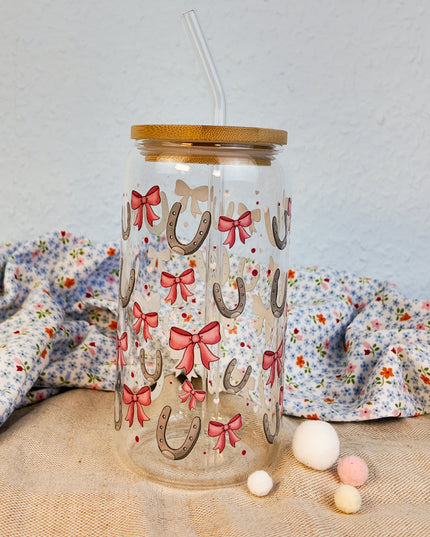 Trinkglas mit Pferdemotiv "Schleifen" – 470ml Borosilikatglas